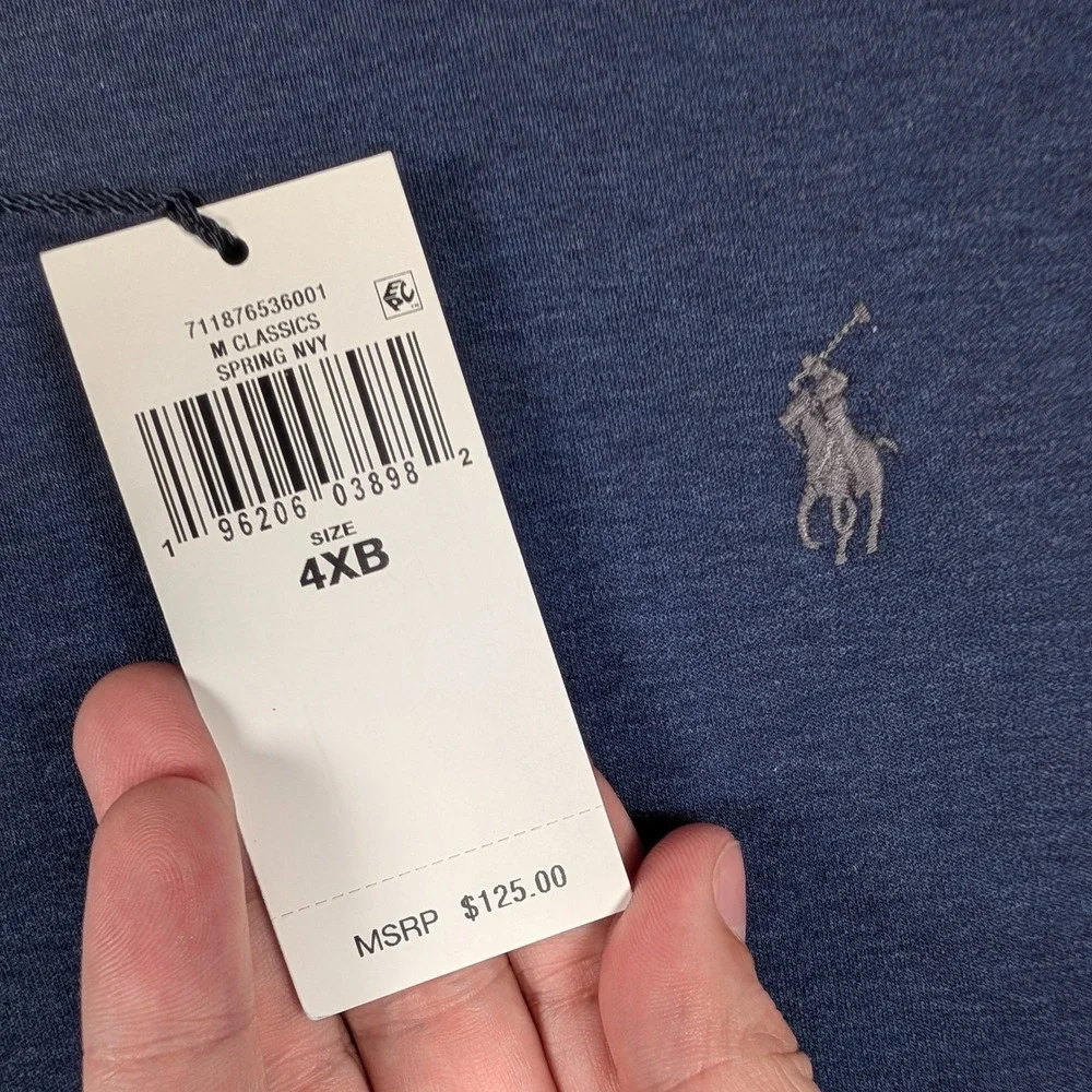 Polo Ralph Lauren Polo Shirt Mens 4XB Navy Long‎ Sleeve Tipped Collar Pony NEW